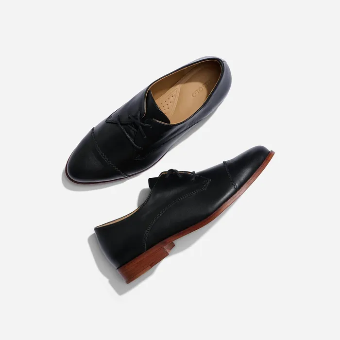 Women Emilia Cap Toe Oxford Black Nisolo Flats and Slip Ons
