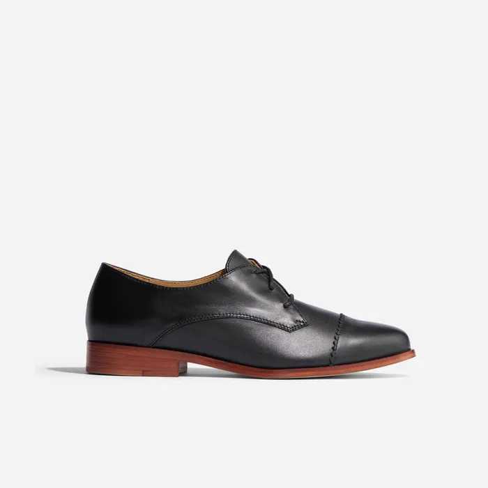 Women Emilia Cap Toe Oxford Black Nisolo Flats and Slip Ons