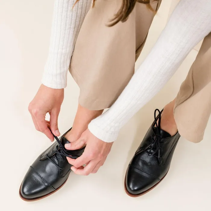 Women Emilia Cap Toe Oxford Black Nisolo Flats and Slip Ons
