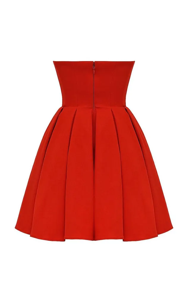 Women Emmanuela Italian Tomato Strapless Pleated Mini Dress House Of CB Dresses Women Emmanuela Italian Tomato Strapless Pleated Mini Dress House Of CB Dresses