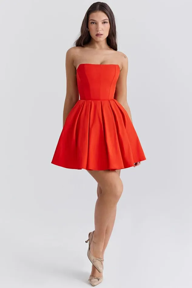 Women Emmanuela Italian Tomato Strapless Pleated Mini Dress House Of CB Dresses Women Emmanuela Italian Tomato Strapless Pleated Mini Dress House Of CB Dresses