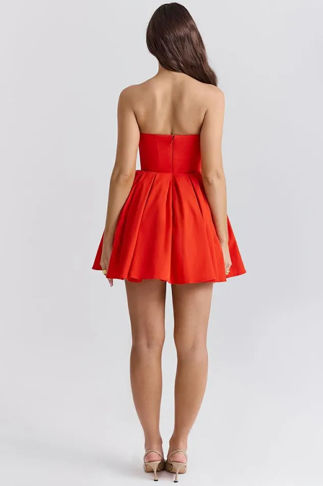 Women Emmanuela Italian Tomato Strapless Pleated Mini Dress House Of CB Dresses Women Emmanuela Italian Tomato Strapless Pleated Mini Dress House Of CB Dresses