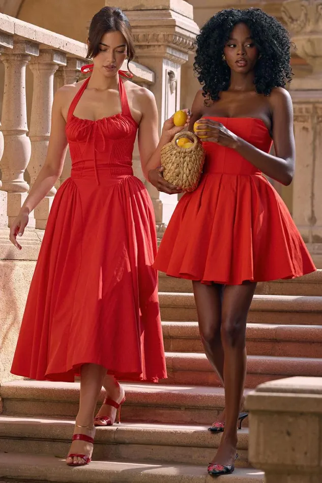 Women Emmanuela Italian Tomato Strapless Pleated Mini Dress House Of CB Dresses Women Emmanuela Italian Tomato Strapless Pleated Mini Dress House Of CB Dresses