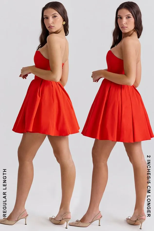 Women Emmanuela Italian Tomato Strapless Pleated Mini Dress House Of CB Dresses Women Emmanuela Italian Tomato Strapless Pleated Mini Dress House Of CB Dresses
