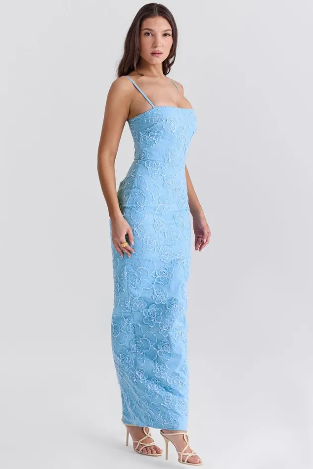 Women Eva Tuscan Blue Embroidered Floral Maxi Dress House Of CB Dresses Women Eva Tuscan Blue Embroidered Floral Maxi Dress House Of CB Dresses