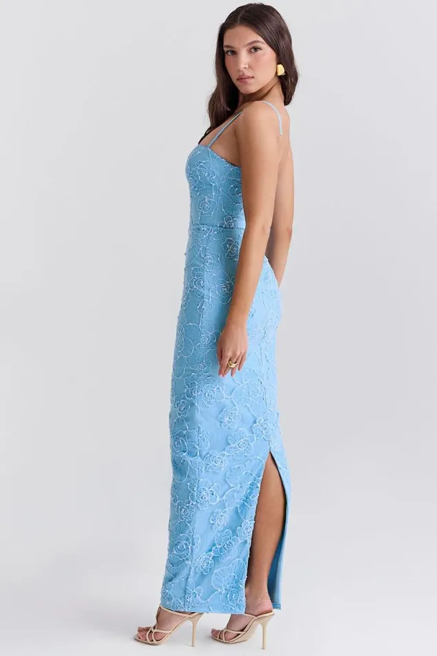 Women Eva Tuscan Blue Embroidered Floral Maxi Dress House Of CB Dresses Women Eva Tuscan Blue Embroidered Floral Maxi Dress House Of CB Dresses