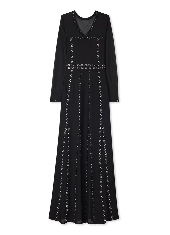Women Evening Gowns St John Long Sleeve Studded Gown Black