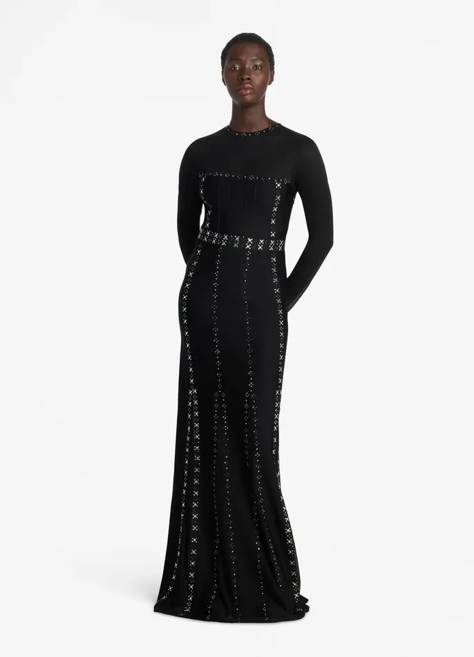 Women Evening Gowns St John Long Sleeve Studded Gown Black Women Evening Gowns St John Long Sleeve Studded Gown Black