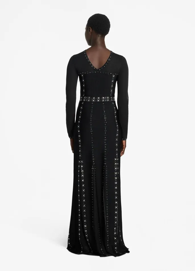 Women Evening Gowns St John Long Sleeve Studded Gown Black Women Evening Gowns St John Long Sleeve Studded Gown Black
