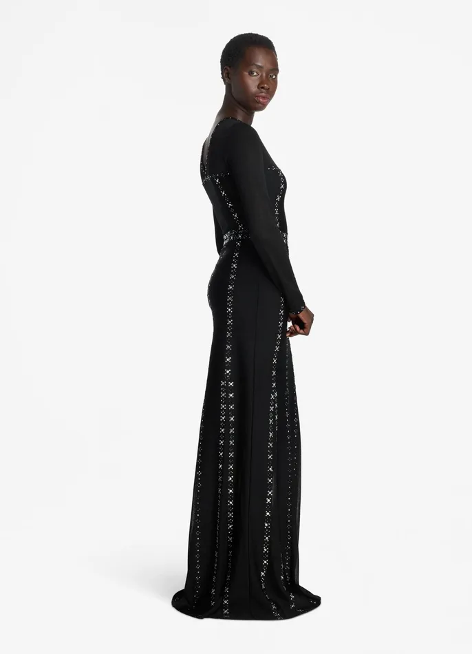 Women Evening Gowns St John Long Sleeve Studded Gown Black Women Evening Gowns St John Long Sleeve Studded Gown Black