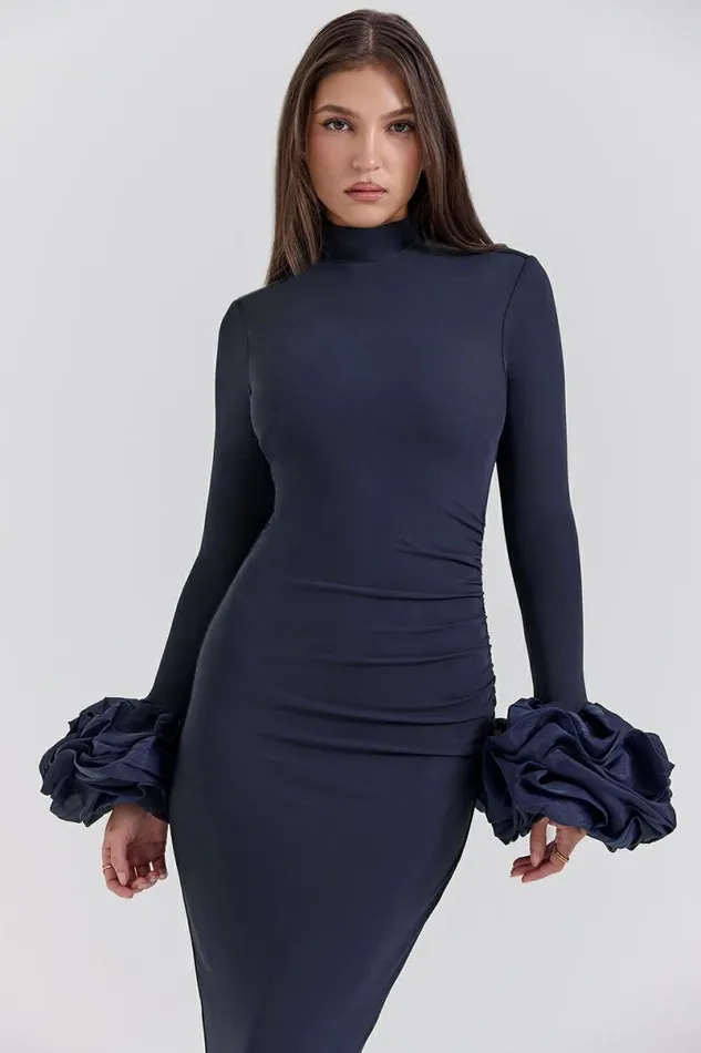 Women Fabienne Midnight Ruffle Sleeve Maxi Dress House Of CB Dresses Women Fabienne Midnight Ruffle Sleeve Maxi Dress House Of CB Dresses