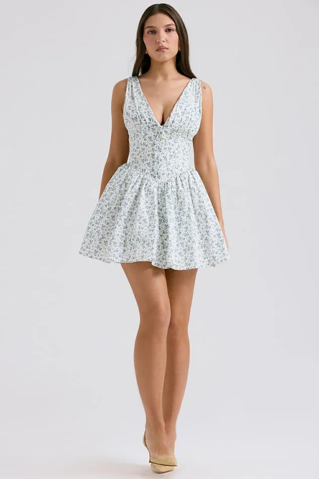 Women Fabrizia White Bluebell Print Corset Mini Dress House Of CB Dresses Women Fabrizia White Bluebell Print Corset Mini Dress House Of CB Dresses