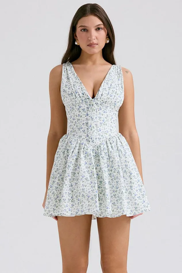 Women Fabrizia White Bluebell Print Corset Mini Dress House Of CB Dresses Women Fabrizia White Bluebell Print Corset Mini Dress House Of CB Dresses