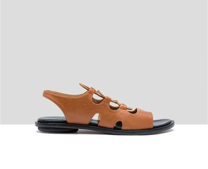 Women Flat Audley Shoes Flat Leather Sandal Falak Brown
