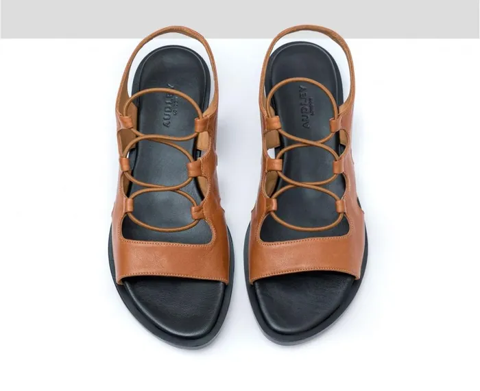 Women Flat Audley Shoes Flat Leather Sandal Falak Brown