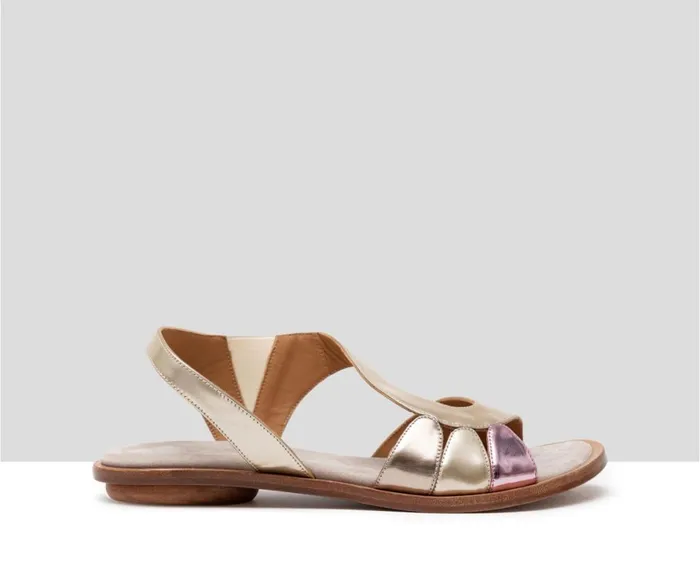 Women Flat Audley Shoes Flat Leather Sandal Haroa Metallic