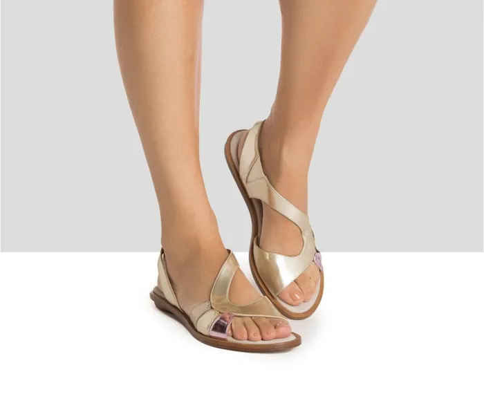 Women Flat Audley Shoes Flat Leather Sandal Haroa Metallic