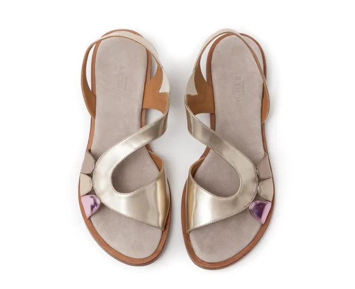 Women Flat Audley Shoes Flat Leather Sandal Haroa Metallic