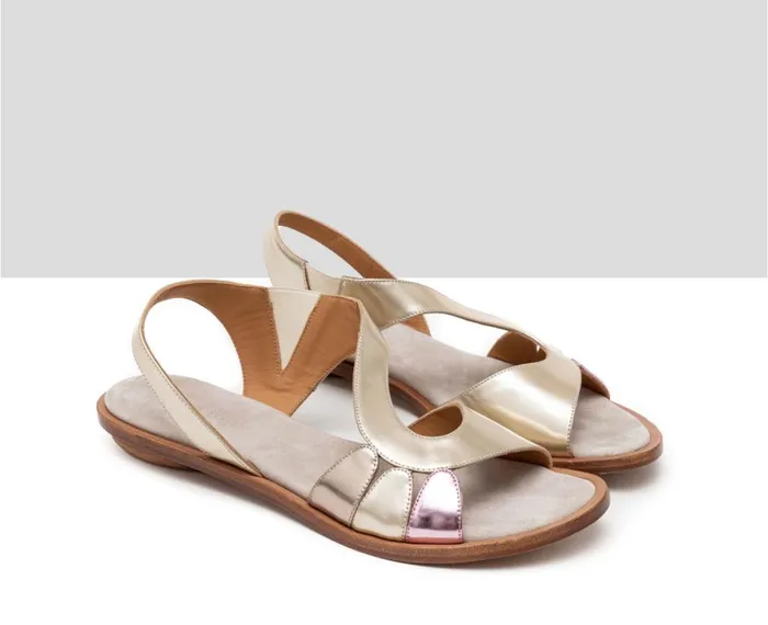 Women Flat Audley Shoes Flat Leather Sandal Haroa Metallic