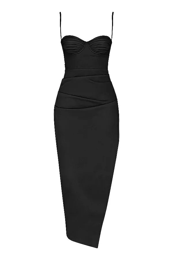 Women Flora Black Satin Pleated Corset Midi Dress House Of CB Dresses Women Flora Black Satin Pleated Corset Midi Dress House Of CB Dresses
