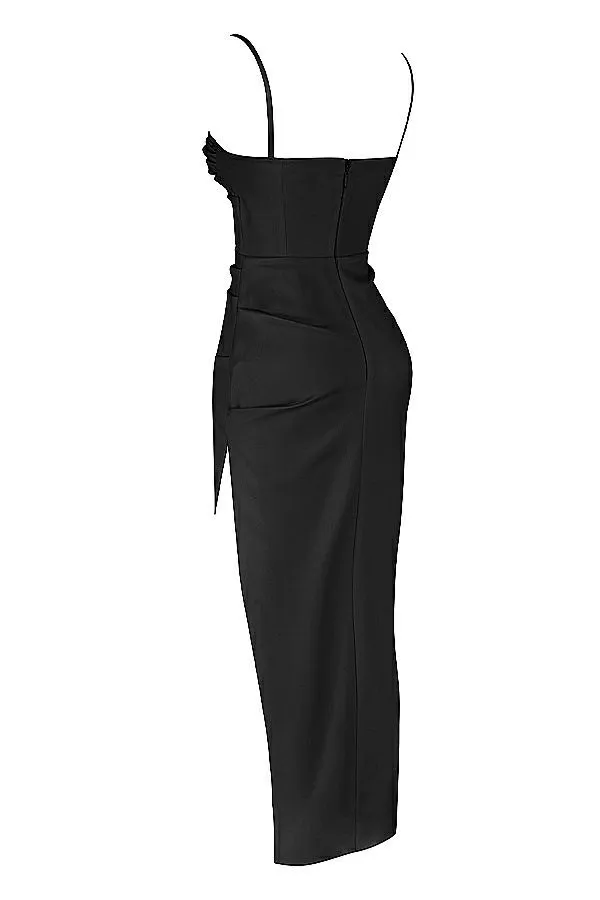Women Flora Black Satin Pleated Corset Midi Dress House Of CB Dresses Women Flora Black Satin Pleated Corset Midi Dress House Of CB Dresses