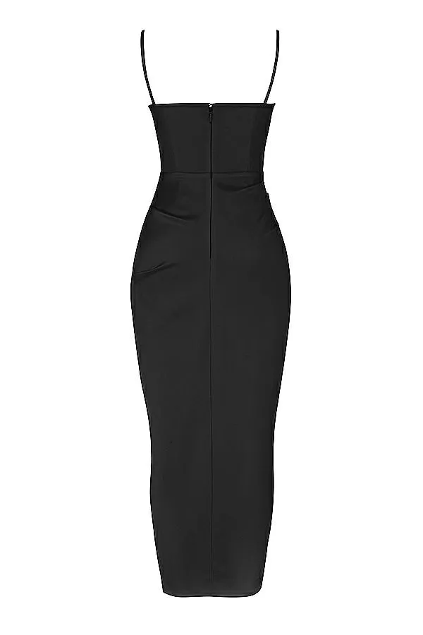 Women Flora Black Satin Pleated Corset Midi Dress House Of CB Dresses Women Flora Black Satin Pleated Corset Midi Dress House Of CB Dresses
