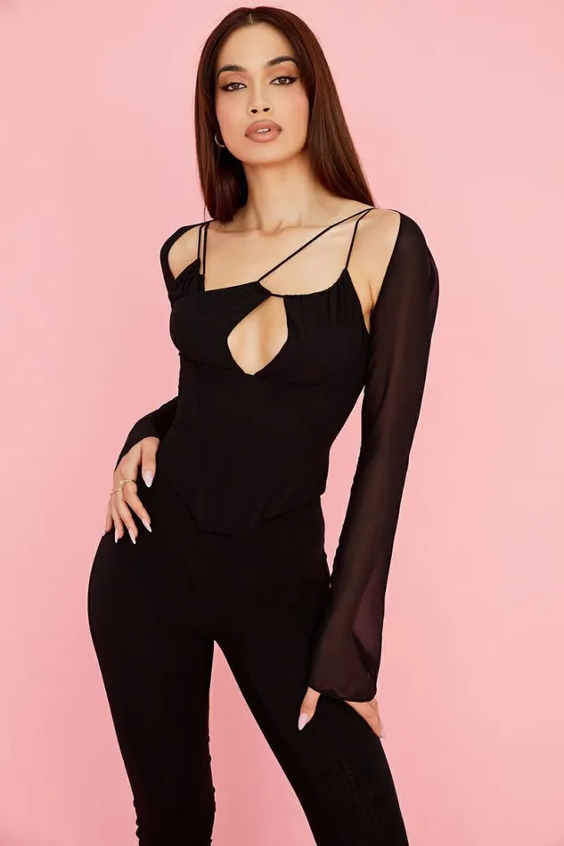 Women Florian Black Chiffon Corset House Of CB Corsets