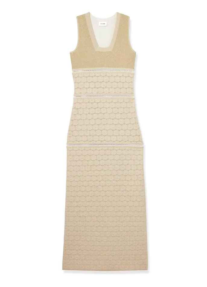 Women Formal and Evening Wear St John Lurex Pointelle Knit Gown Ecrugold Lurex Multi Women Formal and Evening Wear St John Lurex Pointelle Knit Gown Ecrugold Lurex Multi