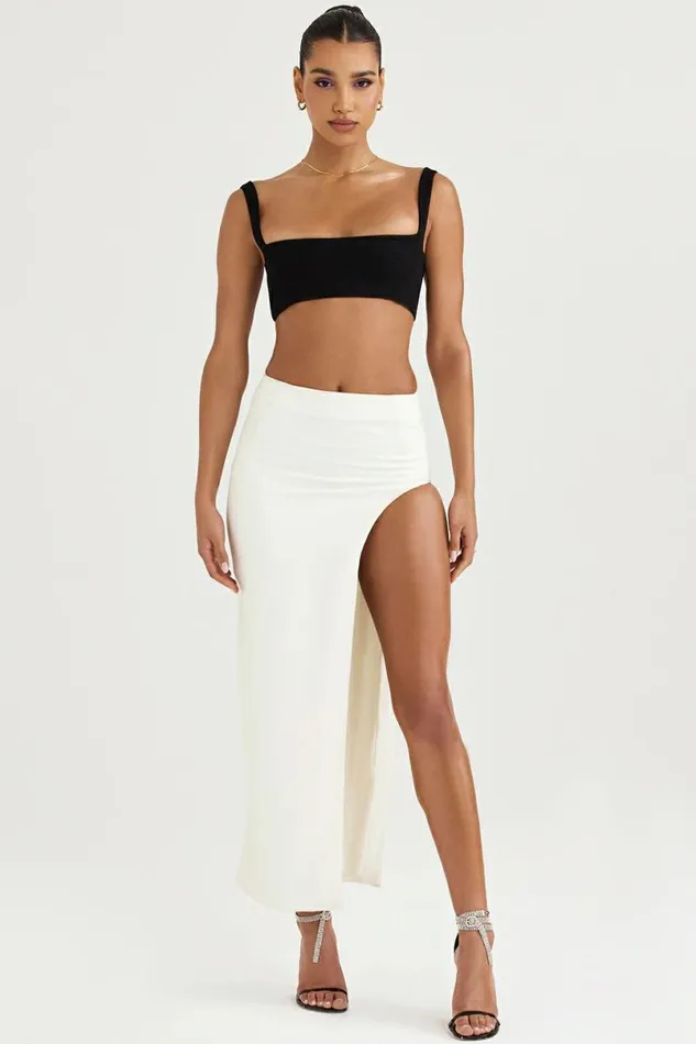 Women Francesca Ivory Thigh Split Midi Skirt House Of CB Bottoms