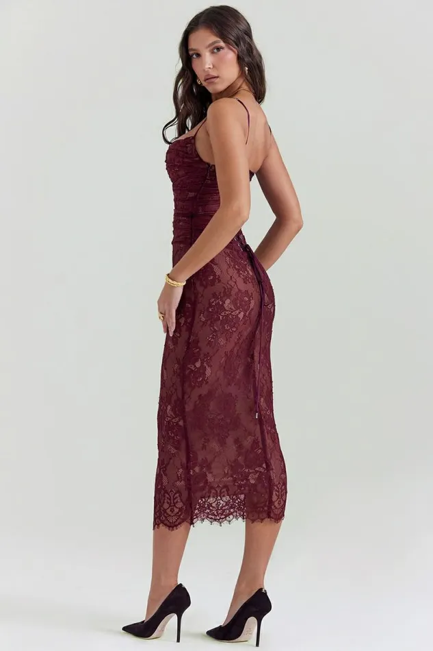 Women Gaia Claret Lace Midi Dress House Of CB Dresses