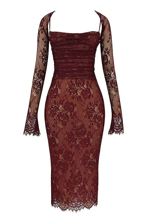 Women Gaia Claret Lace Midi Dress House Of CB Dresses