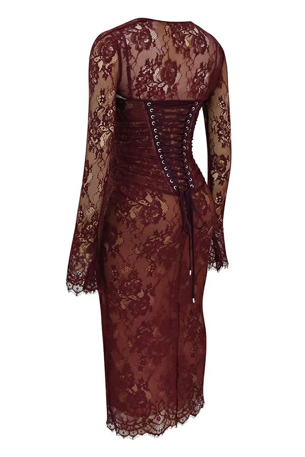 Women Gaia Claret Lace Midi Dress House Of CB Dresses