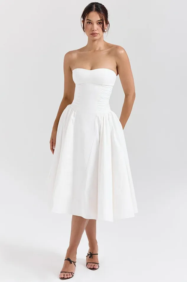 Women Georgiana White Cotton Strapless Midi Sundress House Of CB Dresses