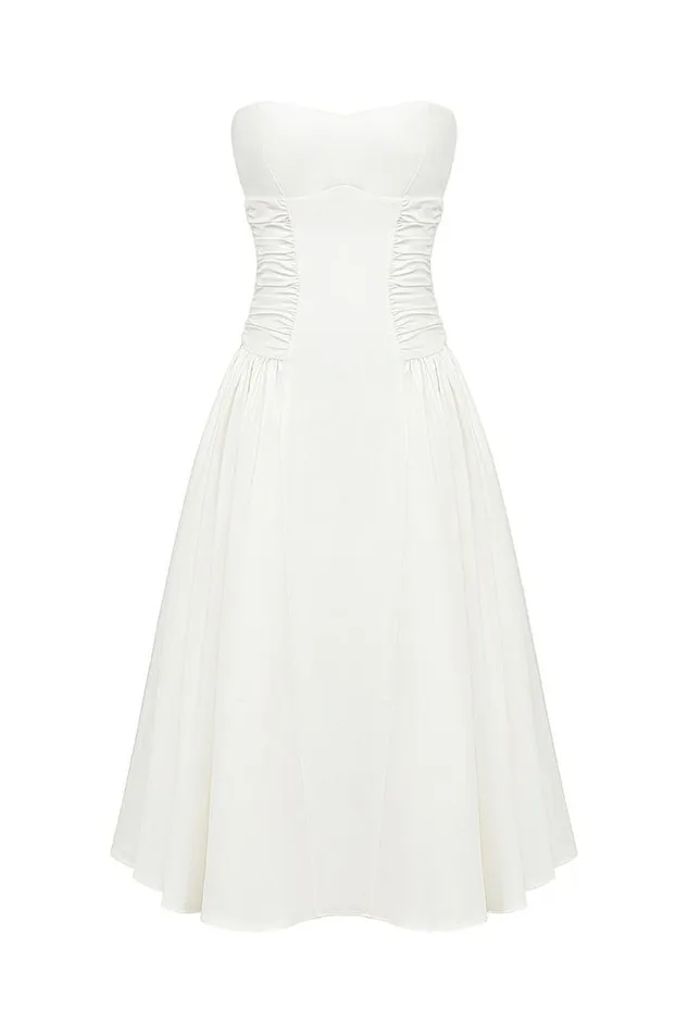 Women Georgiana White Cotton Strapless Midi Sundress House Of CB Dresses