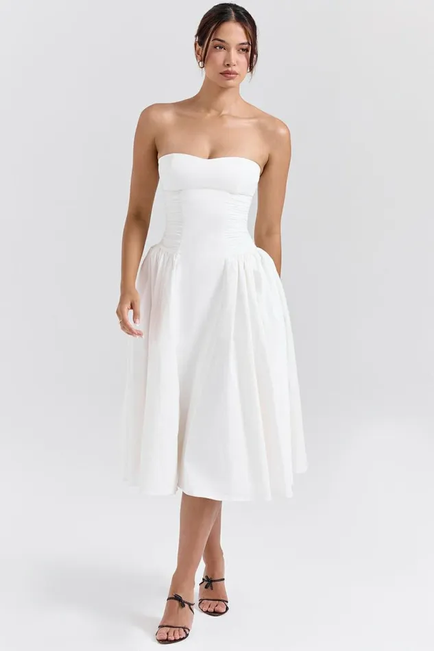 Women Georgiana White Cotton Strapless Midi Sundress House Of CB Dresses