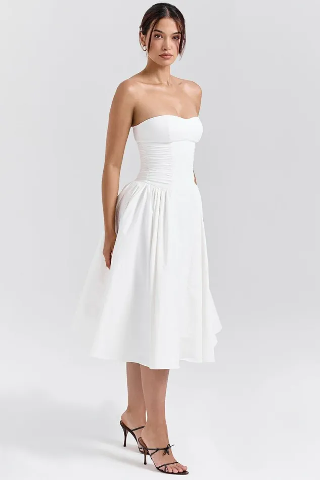 Women Georgiana White Cotton Strapless Midi Sundress House Of CB Dresses