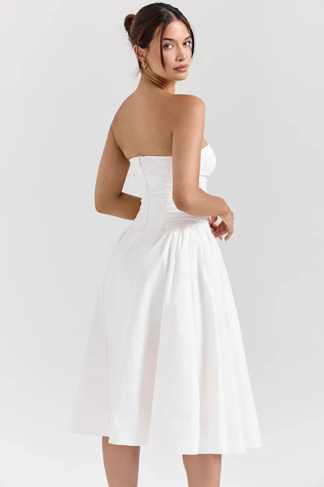 Women Georgiana White Cotton Strapless Midi Sundress House Of CB Dresses