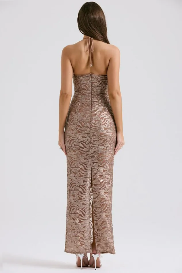 Women Giada Rose Gold Embroidered Sequinned Gown House Of CB Dresses