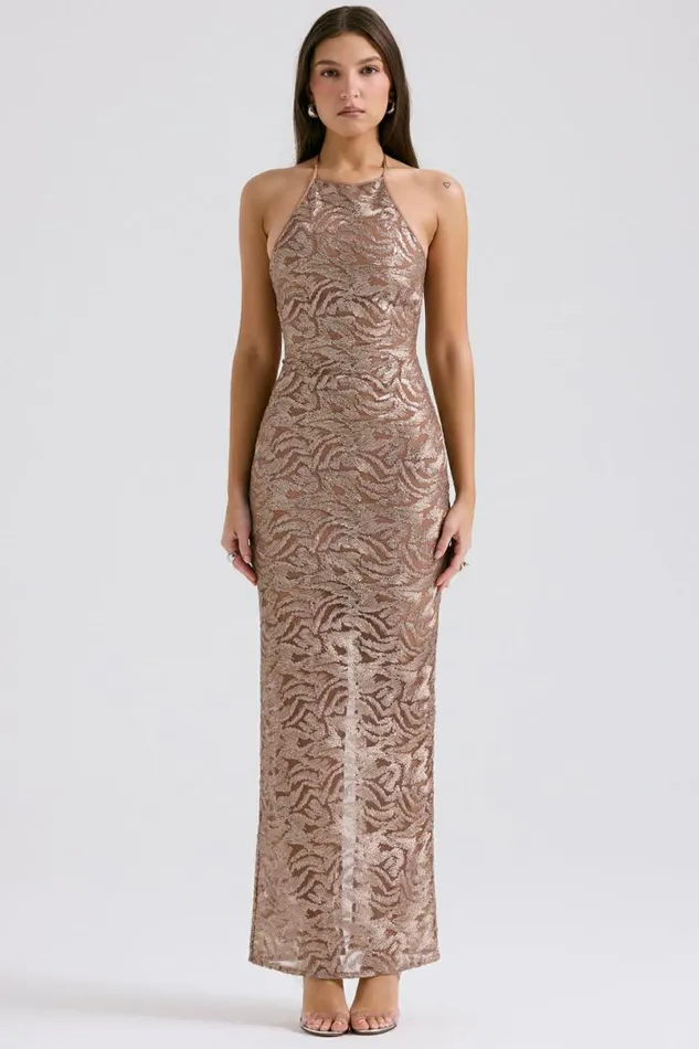 Women Giada Rose Gold Embroidered Sequinned Gown House Of CB Dresses