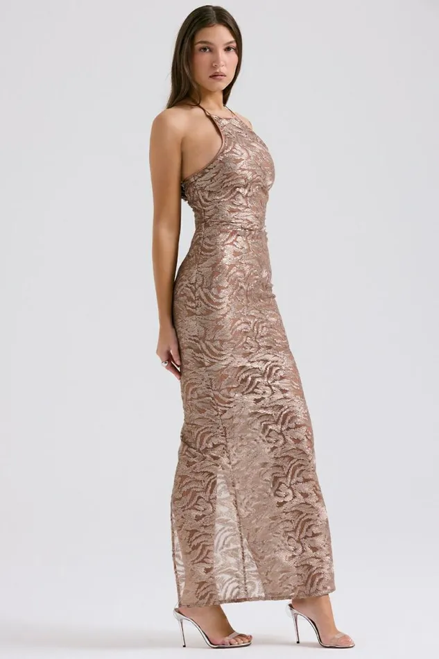 Women Giada Rose Gold Embroidered Sequinned Gown House Of CB Dresses