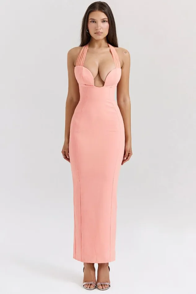 Women Gianina Sorbet Crepe Halter Maxi Dress House Of CB Dresses