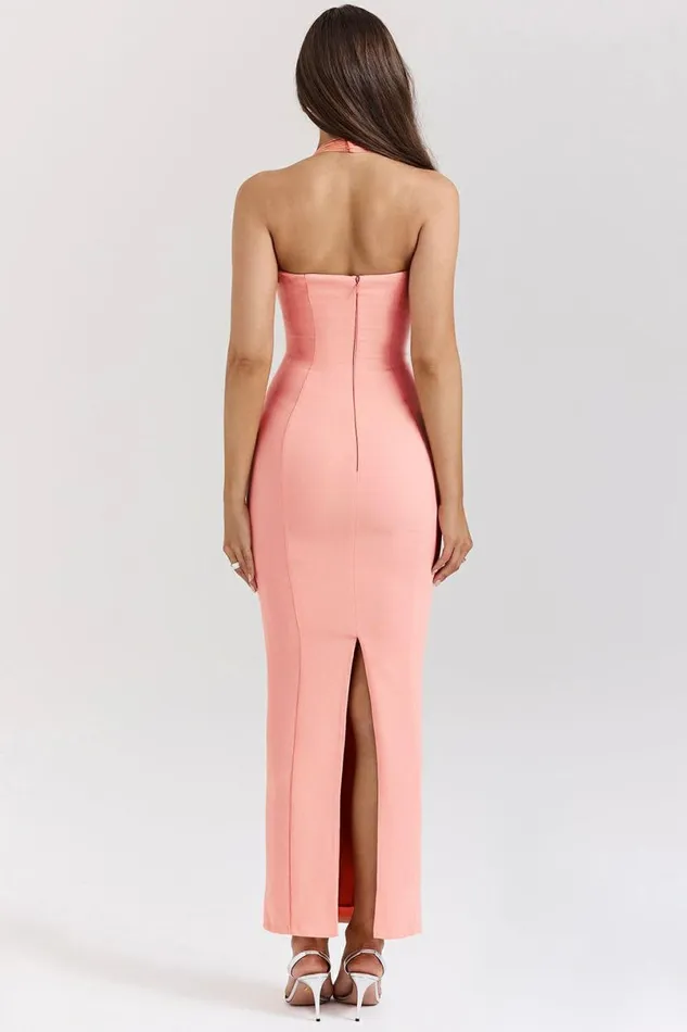 Women Gianina Sorbet Crepe Halter Maxi Dress House Of CB Dresses