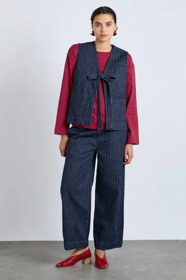 Women Gilets Damson Madder Dilly Gilet 8211 Navy Pinstripe