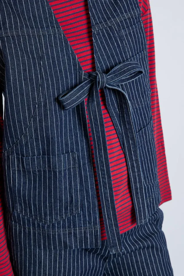 Women Gilets Damson Madder Dilly Gilet 8211 Navy Pinstripe