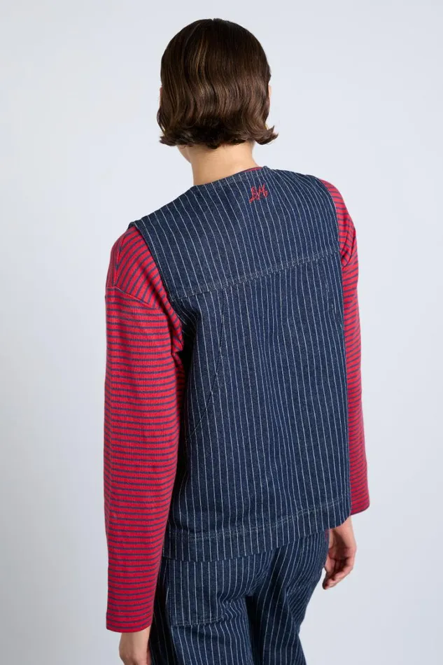 Women Gilets Damson Madder Dilly Gilet 8211 Navy Pinstripe