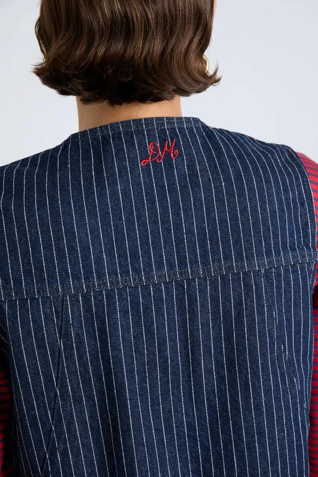 Women Gilets Damson Madder Dilly Gilet 8211 Navy Pinstripe