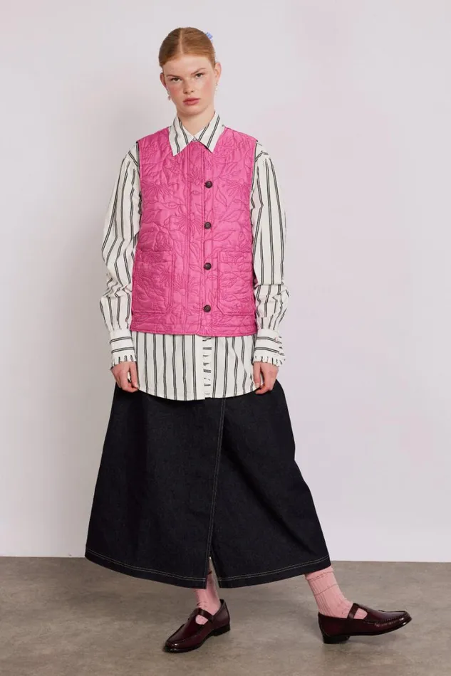 Women Gilets Damson Madder Georgie Reversible Gilet 8211 Pink Satin