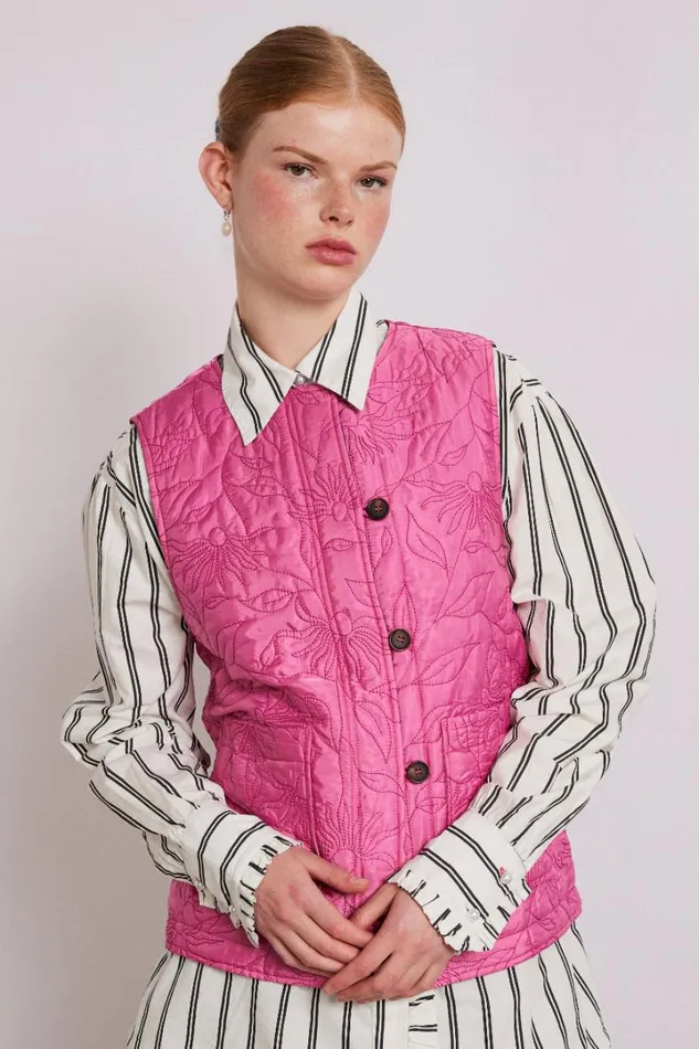Women Gilets Damson Madder Georgie Reversible Gilet 8211 Pink Satin
