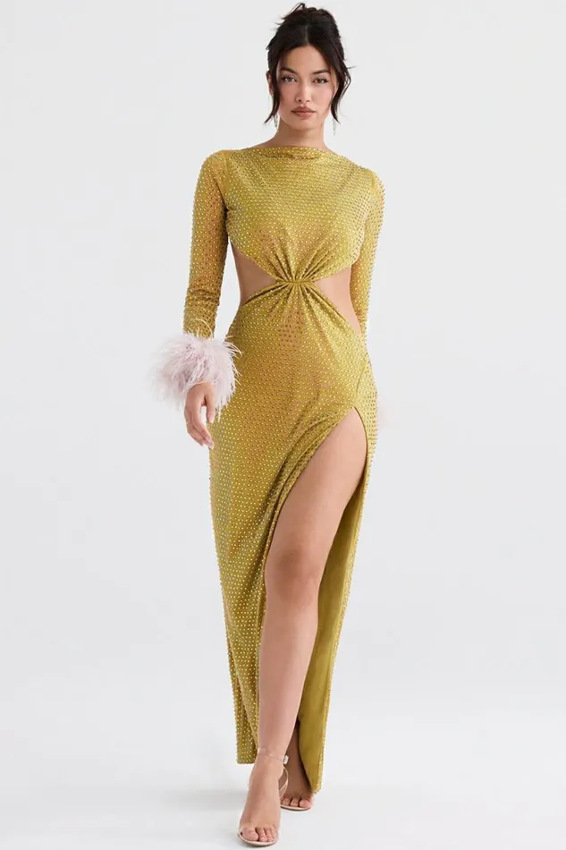 Women Gina Chartreuse Crystallised Maxi Dress House Of CB Dresses