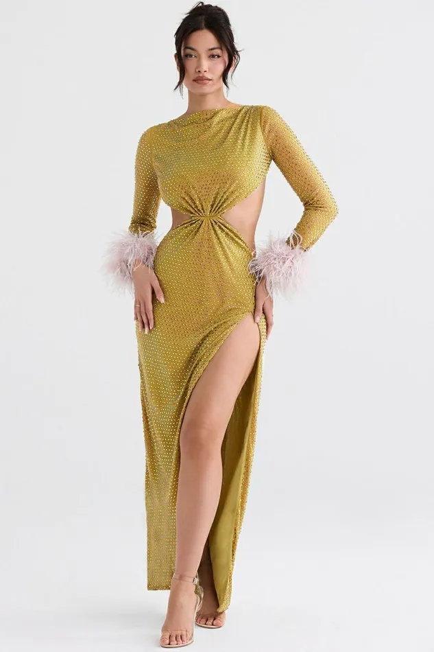 Women Gina Chartreuse Crystallised Maxi Dress House Of CB Dresses